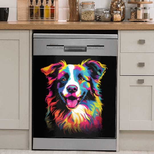 Watercolor Colorful Border Collie Dish Washer Covers