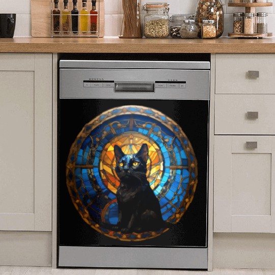Bombay cat in stained glass Dish Washer Covers