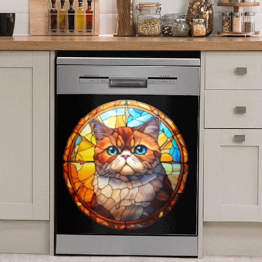 Exotic Shorthair cat in stained glass Dish Washer Covers