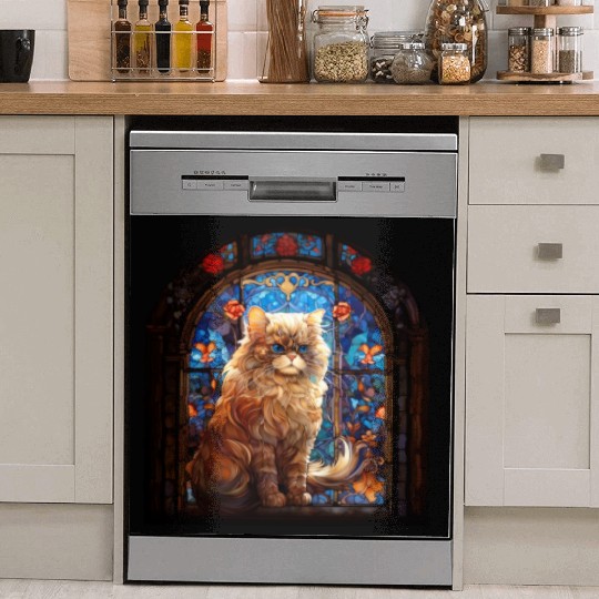 Persian cat in stained glass Dish Washer Covers