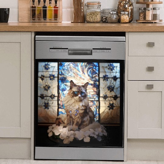Ragdoll cat in stained glass Dish Washer Covers