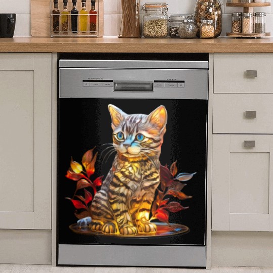 Stained Glass American Shorthair kitten Dish Washer Covers