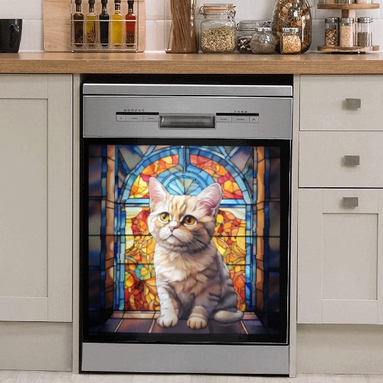 British Shorthair kitten in stained glass Dish Washer Covers