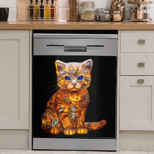 Stained Glass Scottish Fold kitten Dish Washer Covers