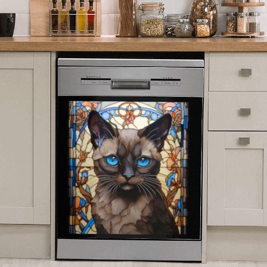 Siamese kitten in stained glass Dish Washer Covers