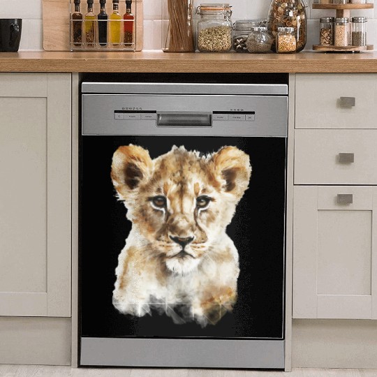 Watercolor Lion Cub Painting Portrait Dish Washer Covers