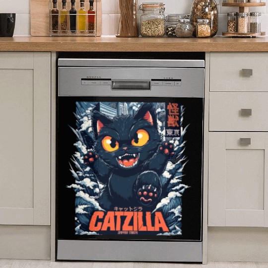 Kaiju Catzilla in Japan Tokyo Dish Washer Covers