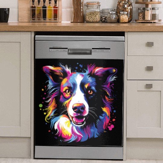 Watercolor Colorful Border Collie Dish Washer Covers