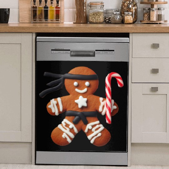 Funny Ninja Gingerbread Man Cookie Candy Cane Dish Washer Covers