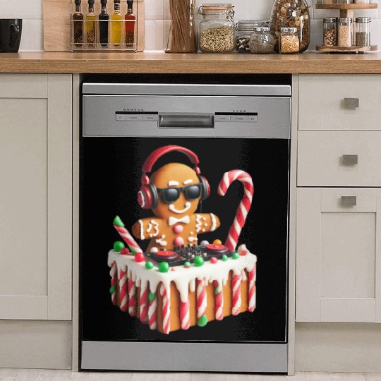 Gingerbread DJ Booth Christmas Holiday Candy Cane Dish Washer Covers