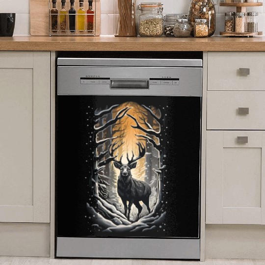 Deer in a snowy forest Dish Washer Covers