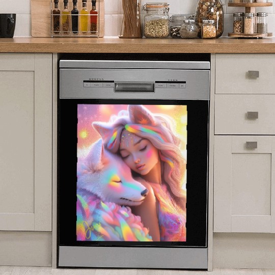 Rainbow Friends - White Wolf and Girl Dish Washer Covers