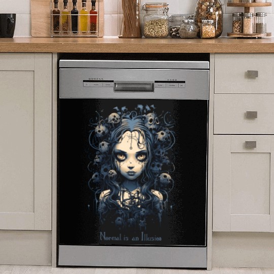 Gothic Girl Saying Normal is an Illusion Dish Washer Covers