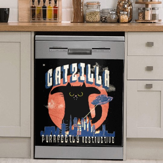 Catzilla king of cats,movie parody Dish Washer Covers