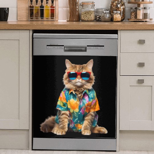 cool cat sitting relaxing wearing summer clothes Dish Washer Covers