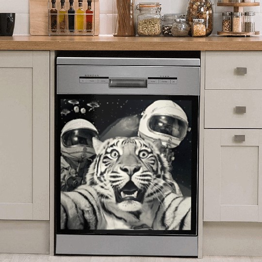 Funny Graphic Dish Washer Covers Tiger Selfie with Alien UFOs