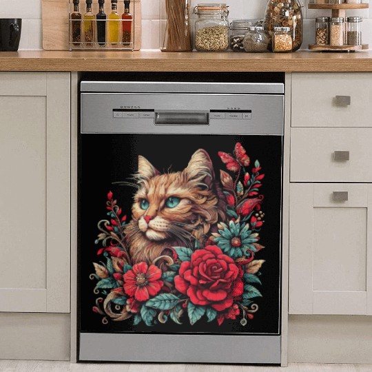 Floral Cat Mom - Cat Lovers and Animal Enthusiasts Dish Washer Covers
