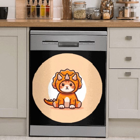 Cat in Stegosaurus Costume Dish Washer Covers