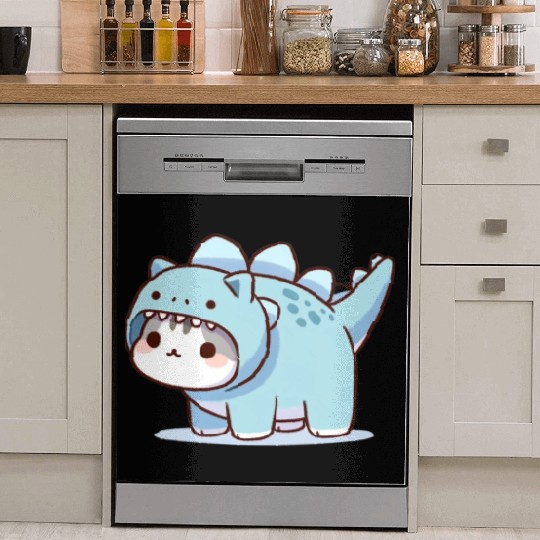 Cat in Stegosaurus Costume Dish Washer Covers
