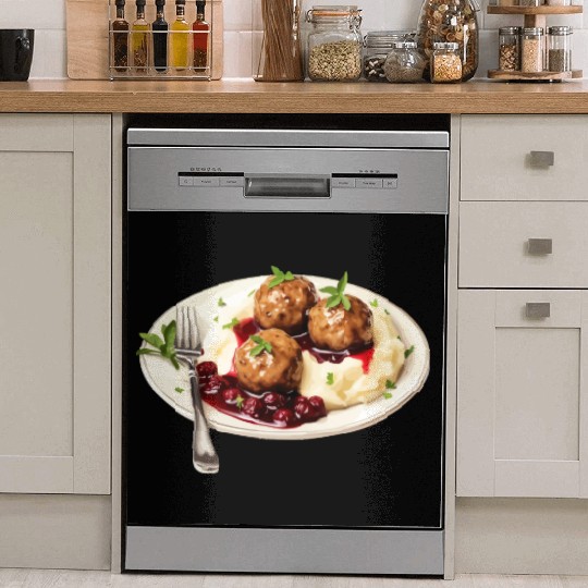 Swedish Meatballs Served With Mashed Potatoes and Dish Washer Covers