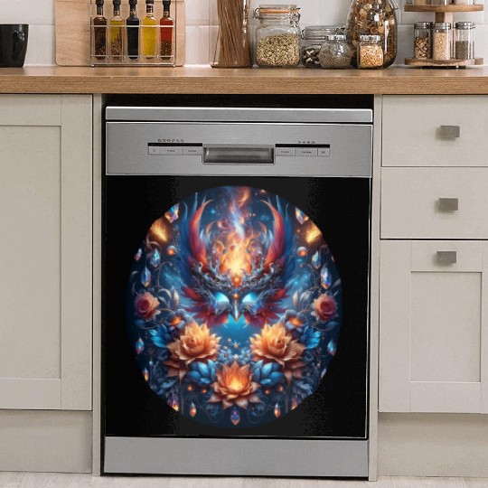 Phoenix Rebirth in Cosmic Bloom Dish Washer Covers