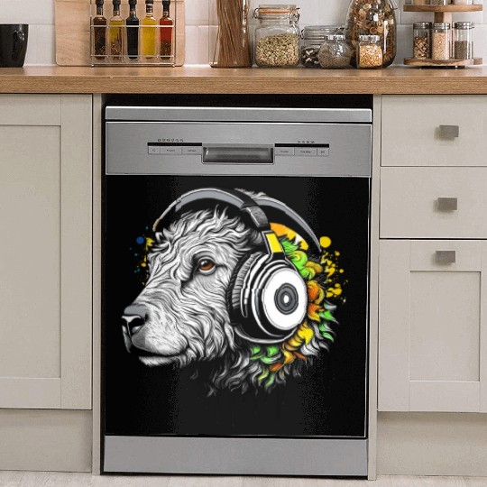 Goat wearing headphones Dish Washer Covers