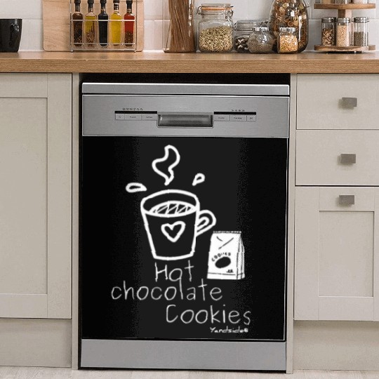 Hot chocolate cookies Yardside font logo white Dish Washer Covers