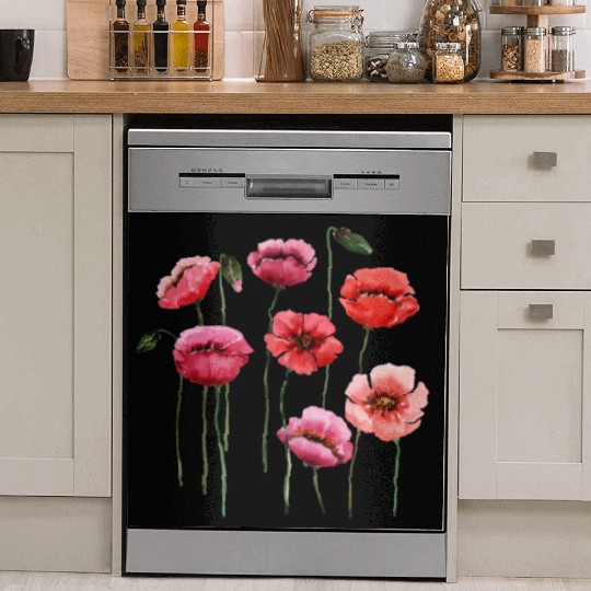 Poppies, spring bloomers, summer, flower, vintage. Dish Washer Covers