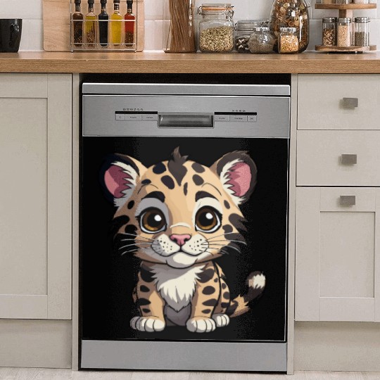 Adorable Baby Leopard - Cute Wildlife Cartoon Dish Washer Covers