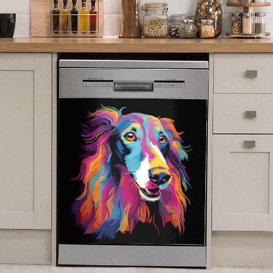 Watercolor Colorful Russian Greyhound Dish Washer Covers