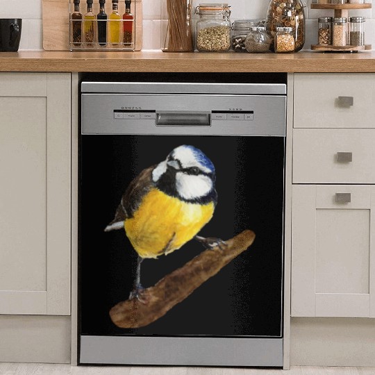 Blue tit titmouse hand painted watercolor. Dish Washer Covers