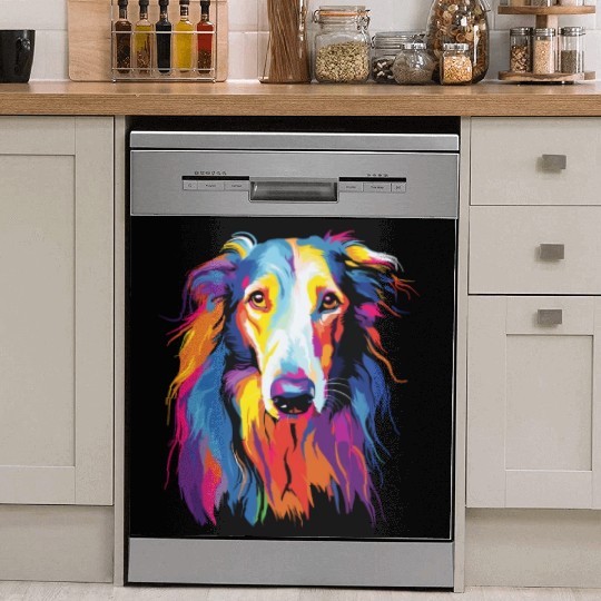 Watercolor Colorful Russian Greyhound Dish Washer Covers