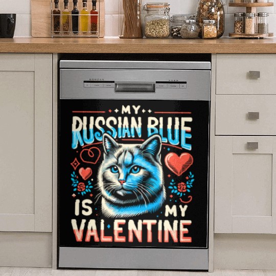 Russian Blue Cat Love Cute Valentine's for Cat lov Dish Washer Covers