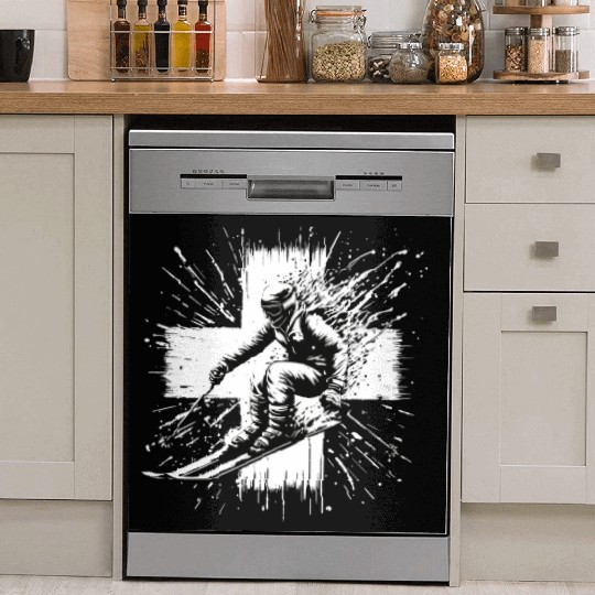 Skiing Switzerland - Swiss Skier in the Alps Dish Washer Covers