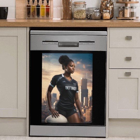 Beautiful Black Woman Football Detroit article Dish Washer Covers