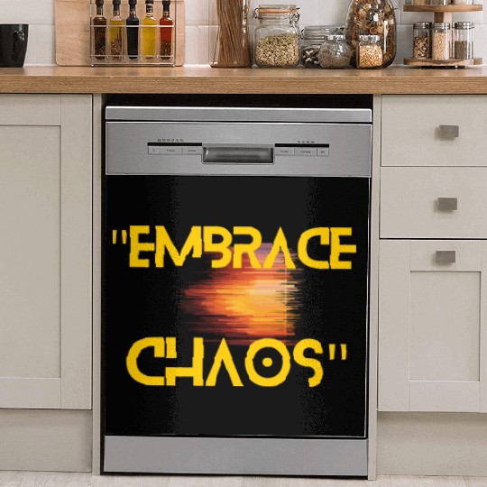 Black Yellow Simple Typography Embrace Chaos Dish Washer Covers
