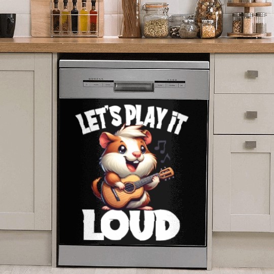 Cute Hamster Musician Let's Play It Loud Guitar Dish Washer Covers