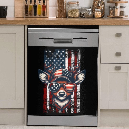 American Flag with Deer Wearing Sunglass Dish Washer Covers