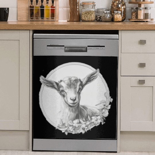 Baby goat portrait pencil sketch Dish Washer Covers
