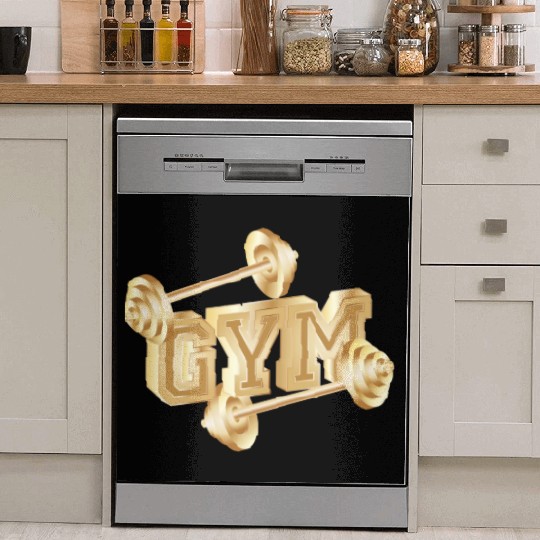 gold dumbbell typography for gym enthusiasts Dish Washer Covers