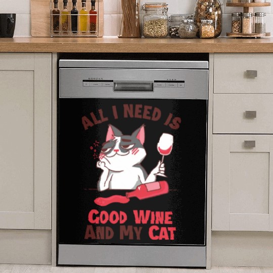 Good Wine and my Cat Cat Mom Cat Lovers Cat Daddy Dish Washer Covers