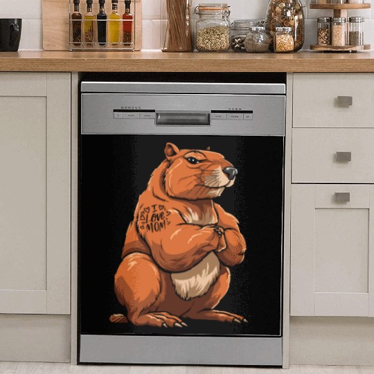 Capybara Biceps Tattoo I Love Mom Dish Washer Covers
