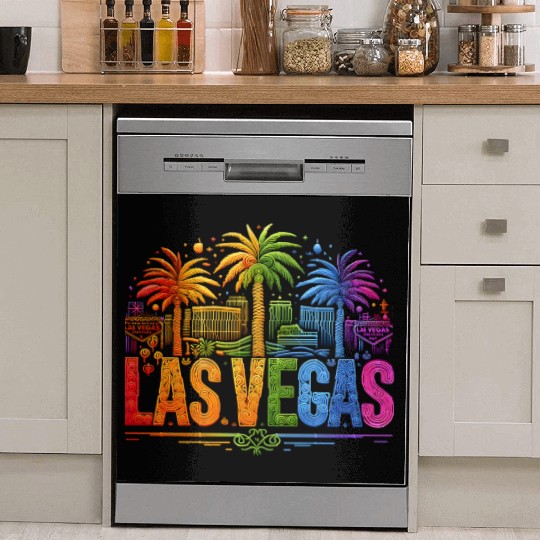 RAINBOW VIBRANT NEON LIGHTS ILLUMINATE LAS VEGAS Dish Washer Covers