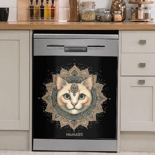 Orange Street Cat Say Namaste Mandala Design Dish Washer Covers