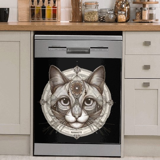 Mandala Style Mystical Namaste Cat: A Spiritual Dish Washer Covers