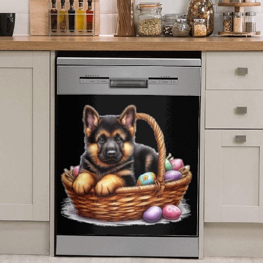 Easter Puppy with Colorful Eggs Dish Washer Covers