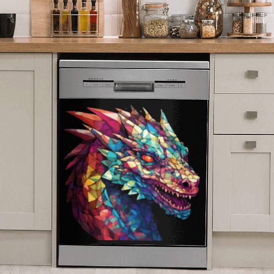 Cerulean Coil: The Stained Glass Dragon Dish Washer Covers