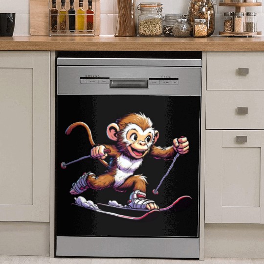 Monkey Chimpanzee Skier Winter Vacation Design Dish Washer Covers