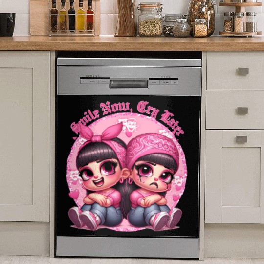 Smile Now Cry Later Drama girls Chicano Art Dish Washer Covers
