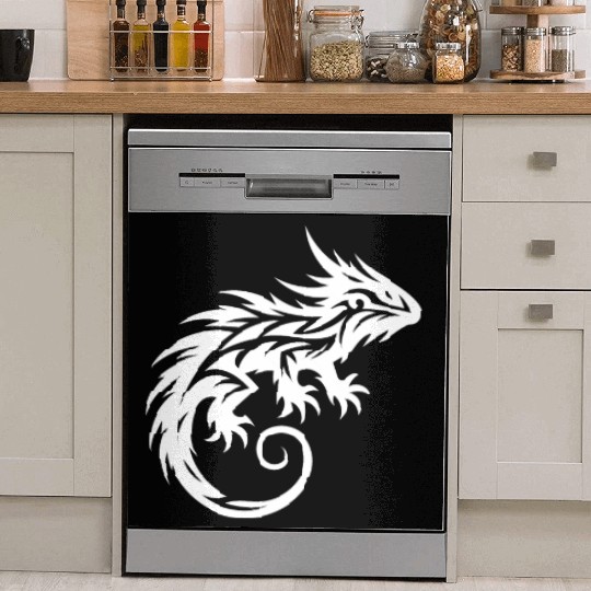 Shaggy Bearded Dragon Tribal Dragon Tattoo Dish Washer Covers